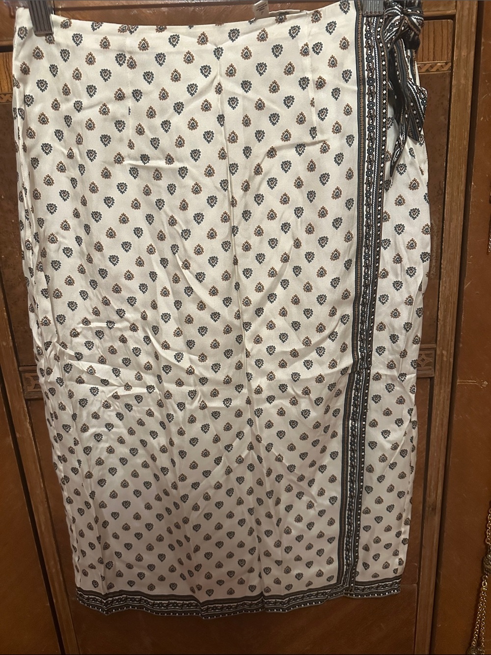 Doen Cream Maxi Wrap Skirt with Black and Brown Motif